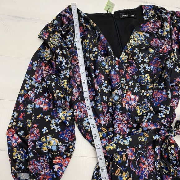 New SAM EDELMAN Black Mixed Floral Tiered Ruffle Wrap Maxi Dress Women's Sz 10 - Picture 6 of 12